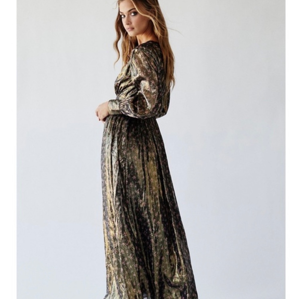 LoveShackFancy Metallic Gold and Black Long Sleeve Maxi Dress - Picture 2 of 12